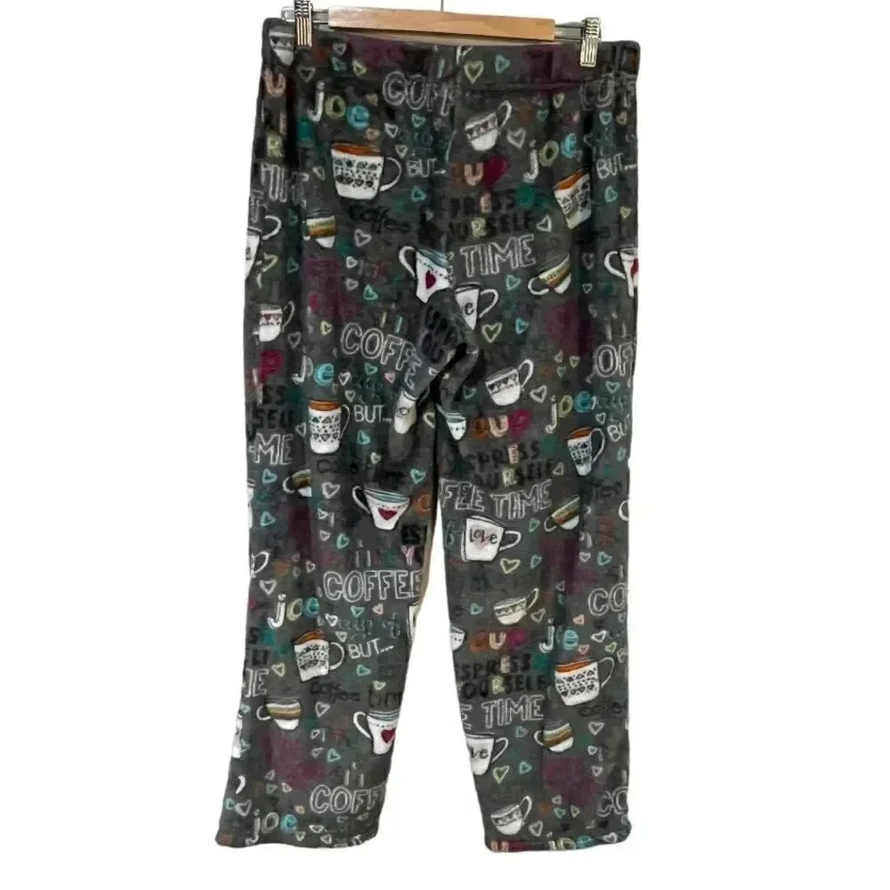 Coffee themed Women’s fuzzy sleep pants size L EUC super soft!! - Picture 2 of 5